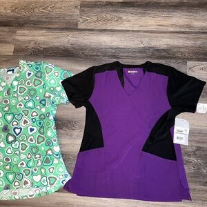 Women’s Scrub Top Shirt Lot Size Large New With Tag Purple Teal Pockets
